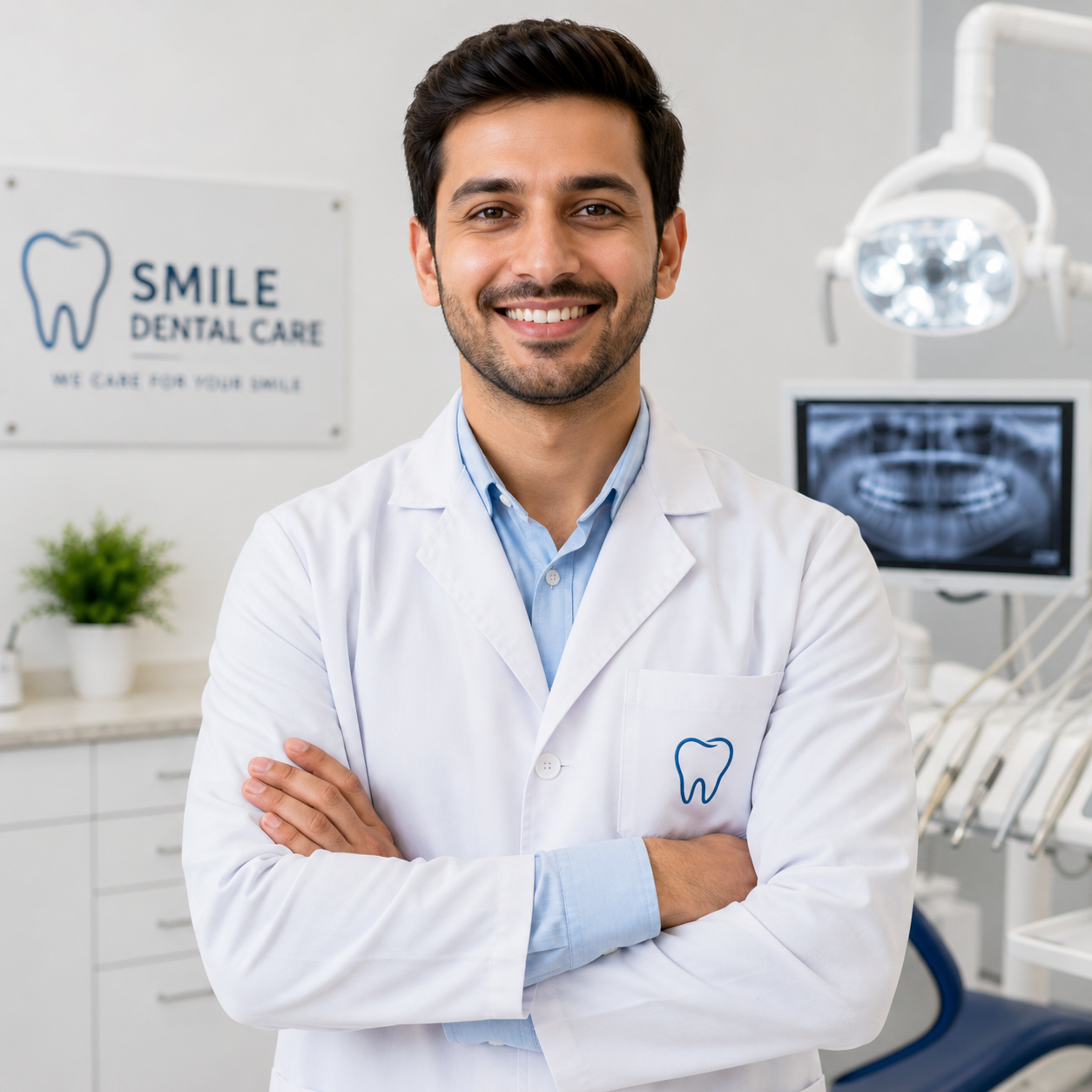 Dentist smiling with arms crossed