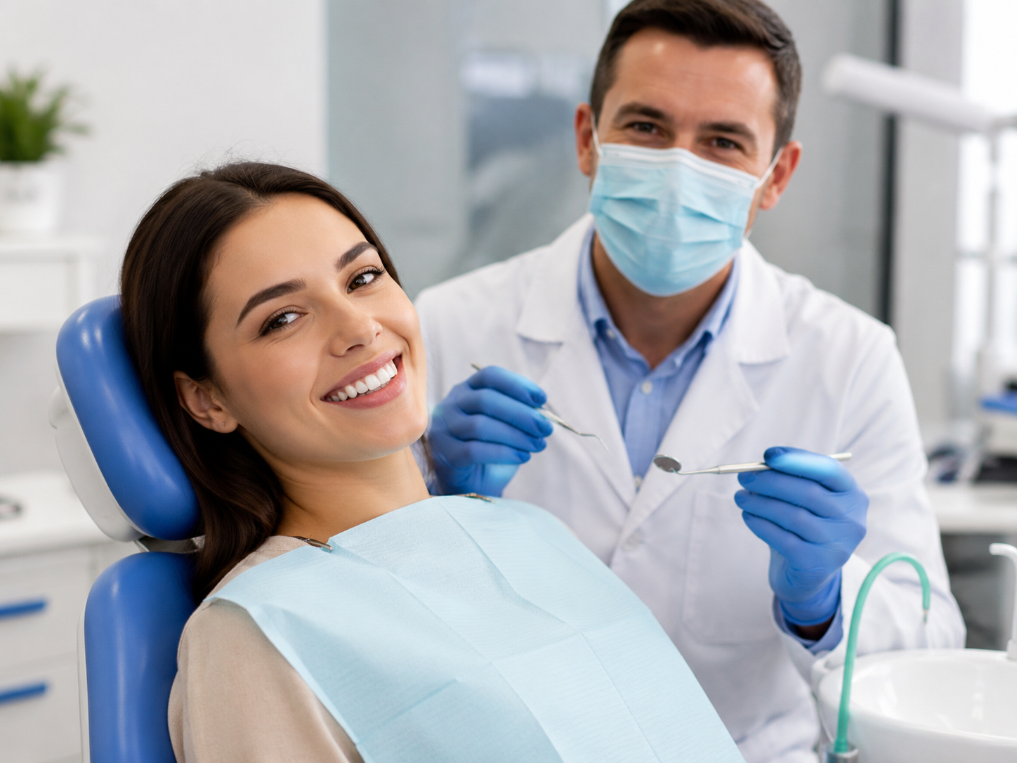 Happy patient with dentist